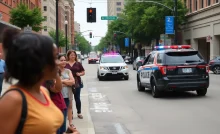 Police vehicle on a city street in Chattanooga indicating community concern over recent crime trends.