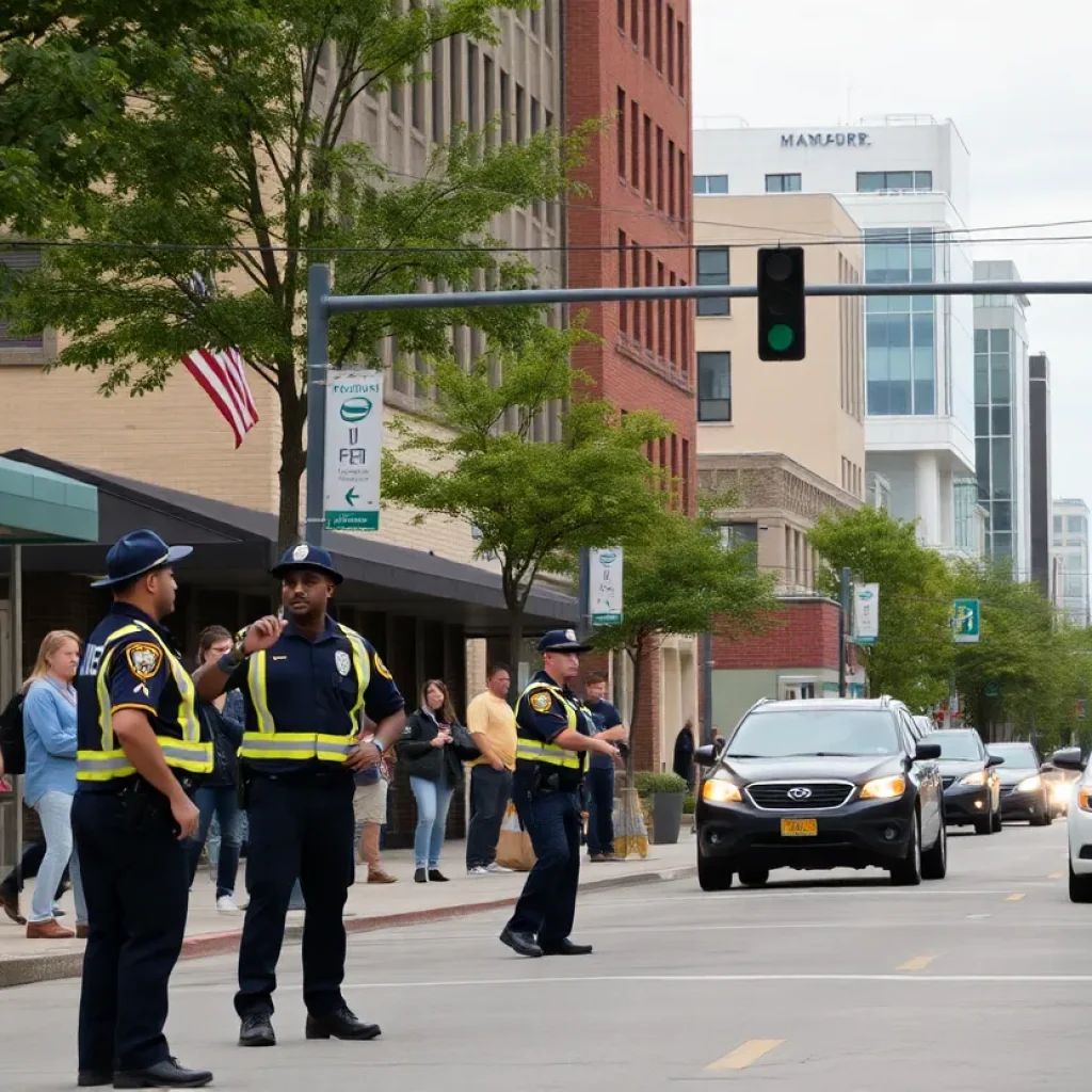 City street in Chattanooga with law enforcement officers