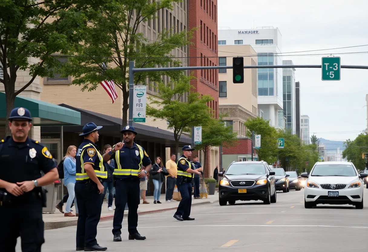 City street in Chattanooga with law enforcement officers