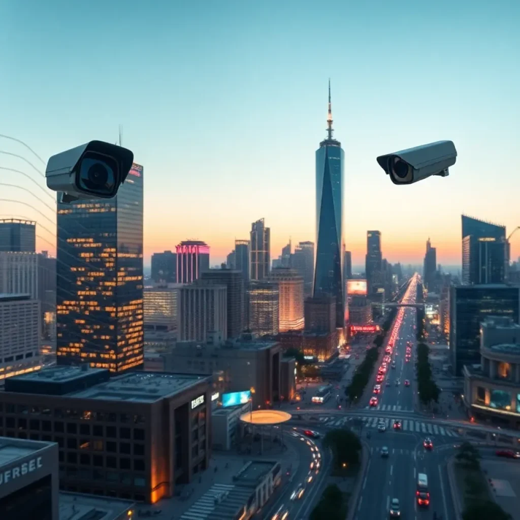 Futuristic city skyline with smart technology