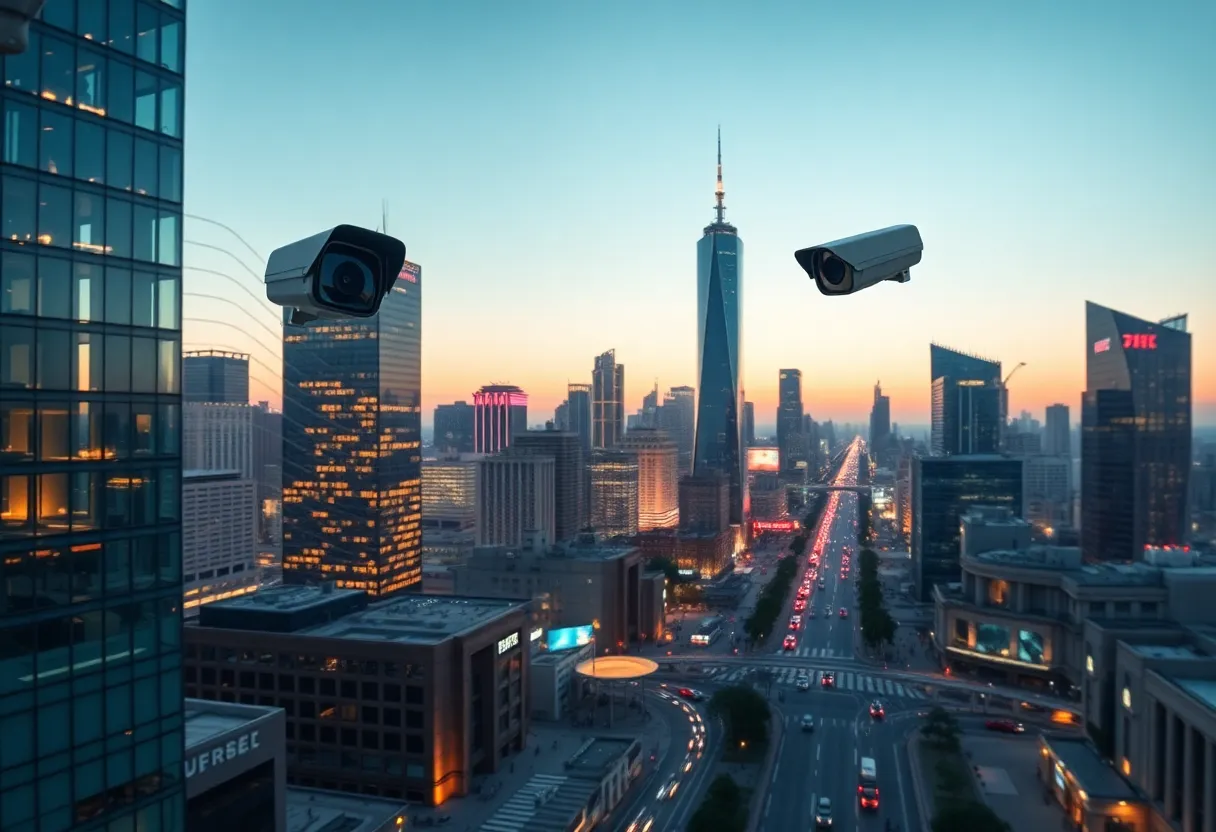 Futuristic city skyline with smart technology