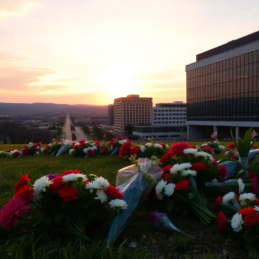 Memorial flowers and sunset in Chattanooga