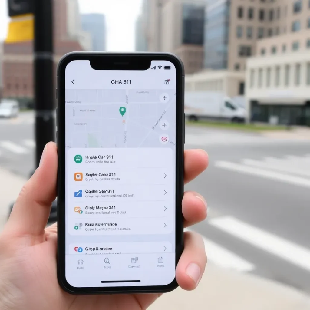 Smartphone displaying CHA 311 app service request interface