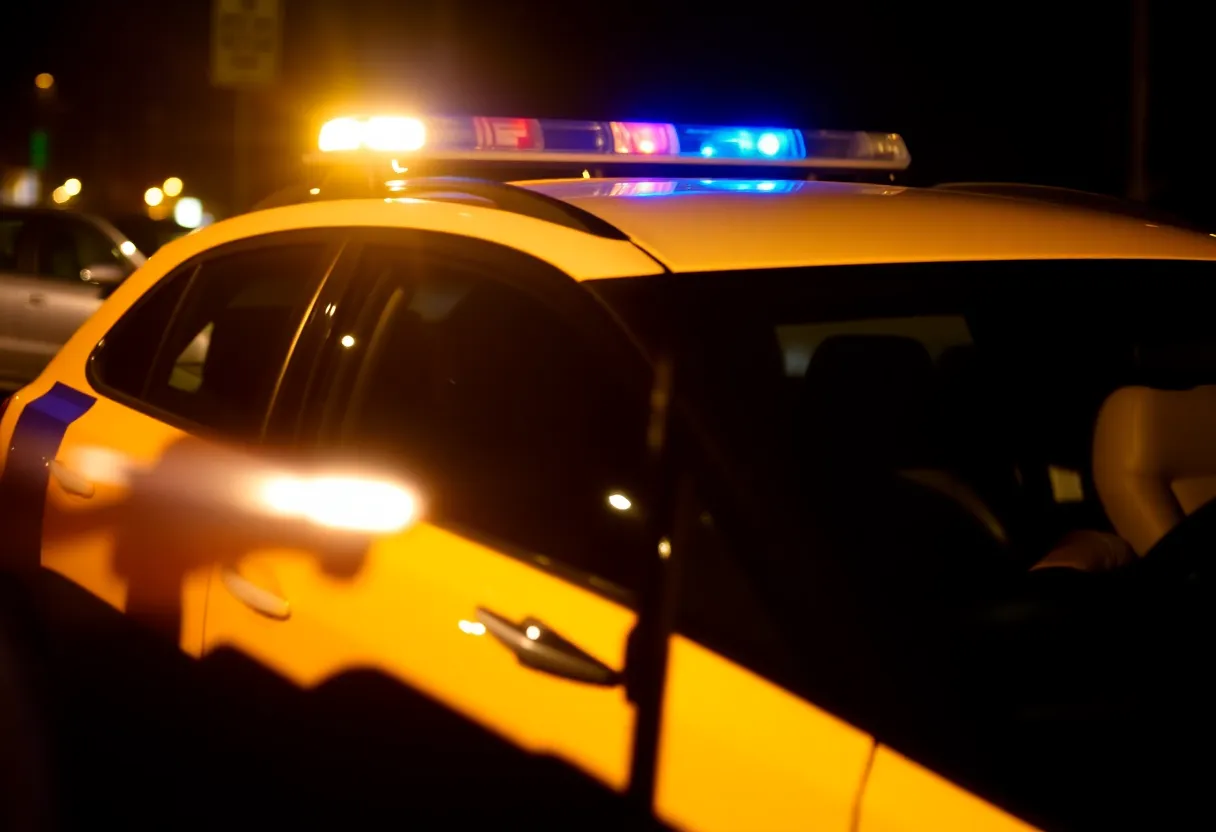 Police emergency lights flashing at night.