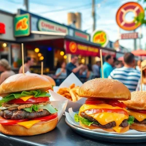 Gourmet burgers displayed at Chattanooga Burger Week event