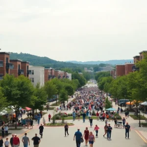 City landscape of Chattanooga with new homes and cultural activities