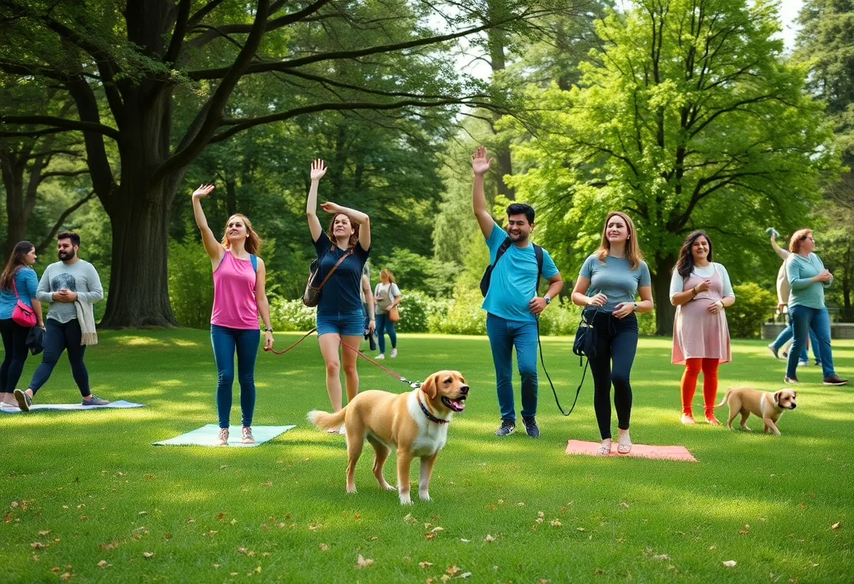 People actively participating in eco-friendly activities at a park in Chattanooga.
