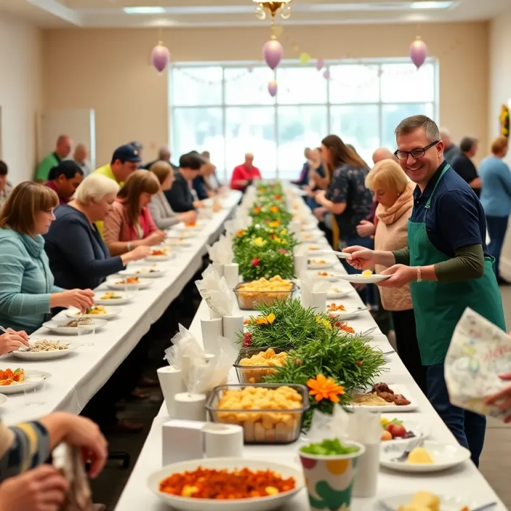 Community members sharing a meal at the Chattanooga Easter Dinner.