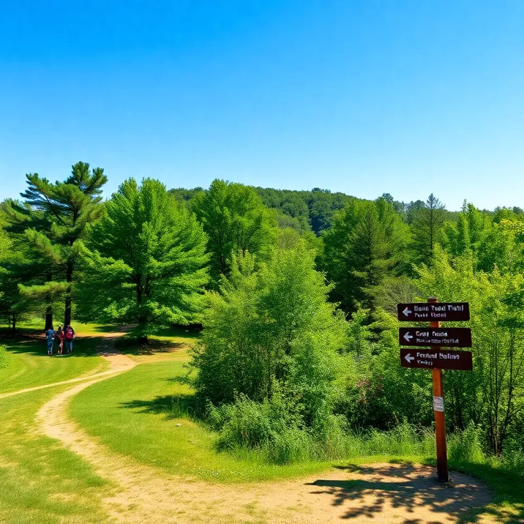 A picturesque trail in Chattanooga surrounded by greenery and hikers