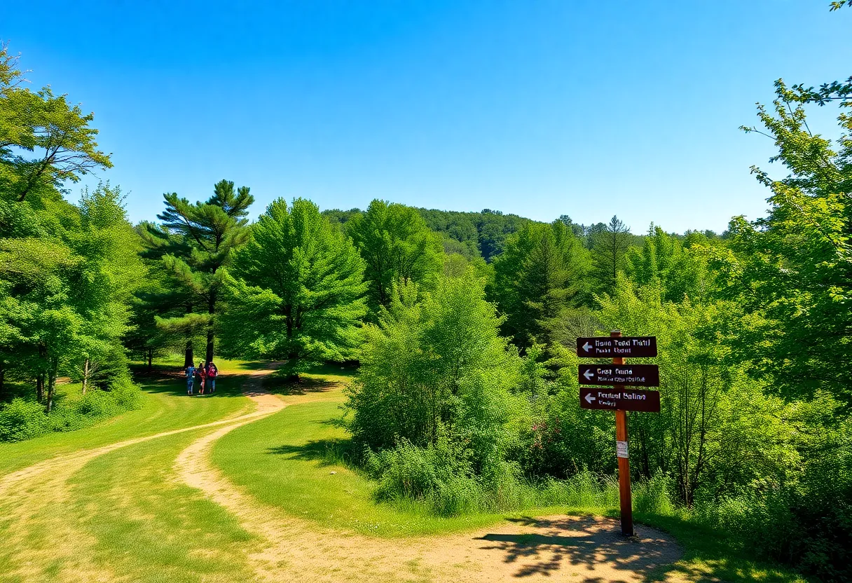 A picturesque trail in Chattanooga surrounded by greenery and hikers