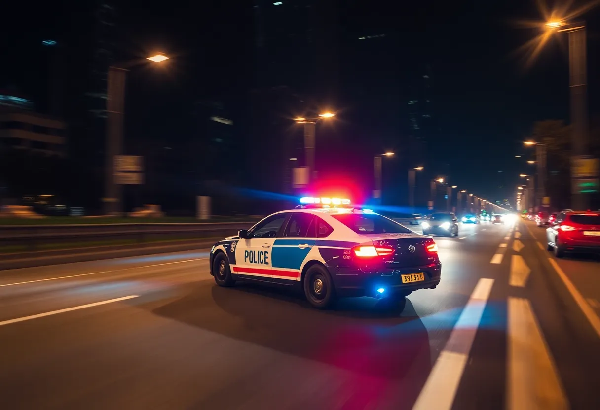 Police car in pursuit during a high-speed chase in Chattanooga