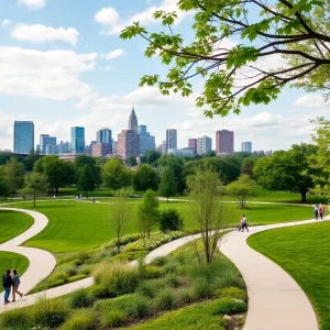 Chattanooga park with urban skyline