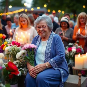 A community honoring a beloved matriarch with flowers and candles
