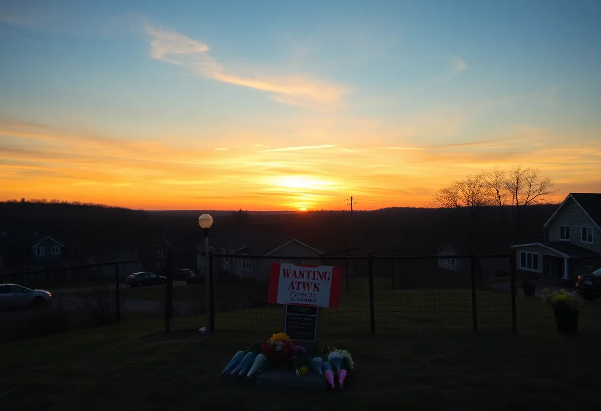 Memorial for beloved community member Angie Marie Long Fagan with flowers and a sunset