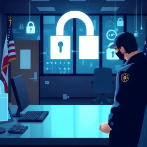 Illustration of cybersecurity at a law enforcement office
