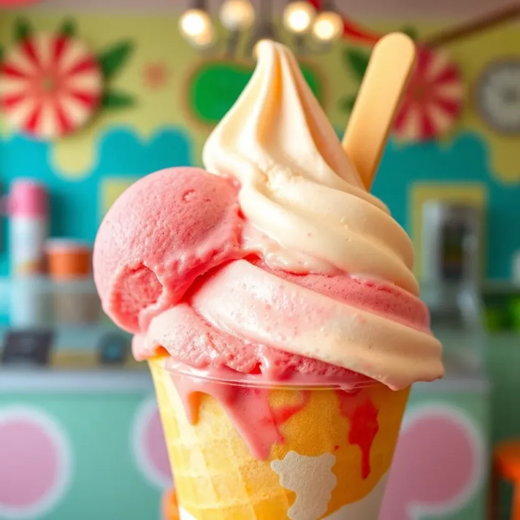Delicious guava coconut ice cream in a cone
