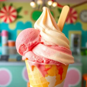 Delicious guava coconut ice cream in a cone