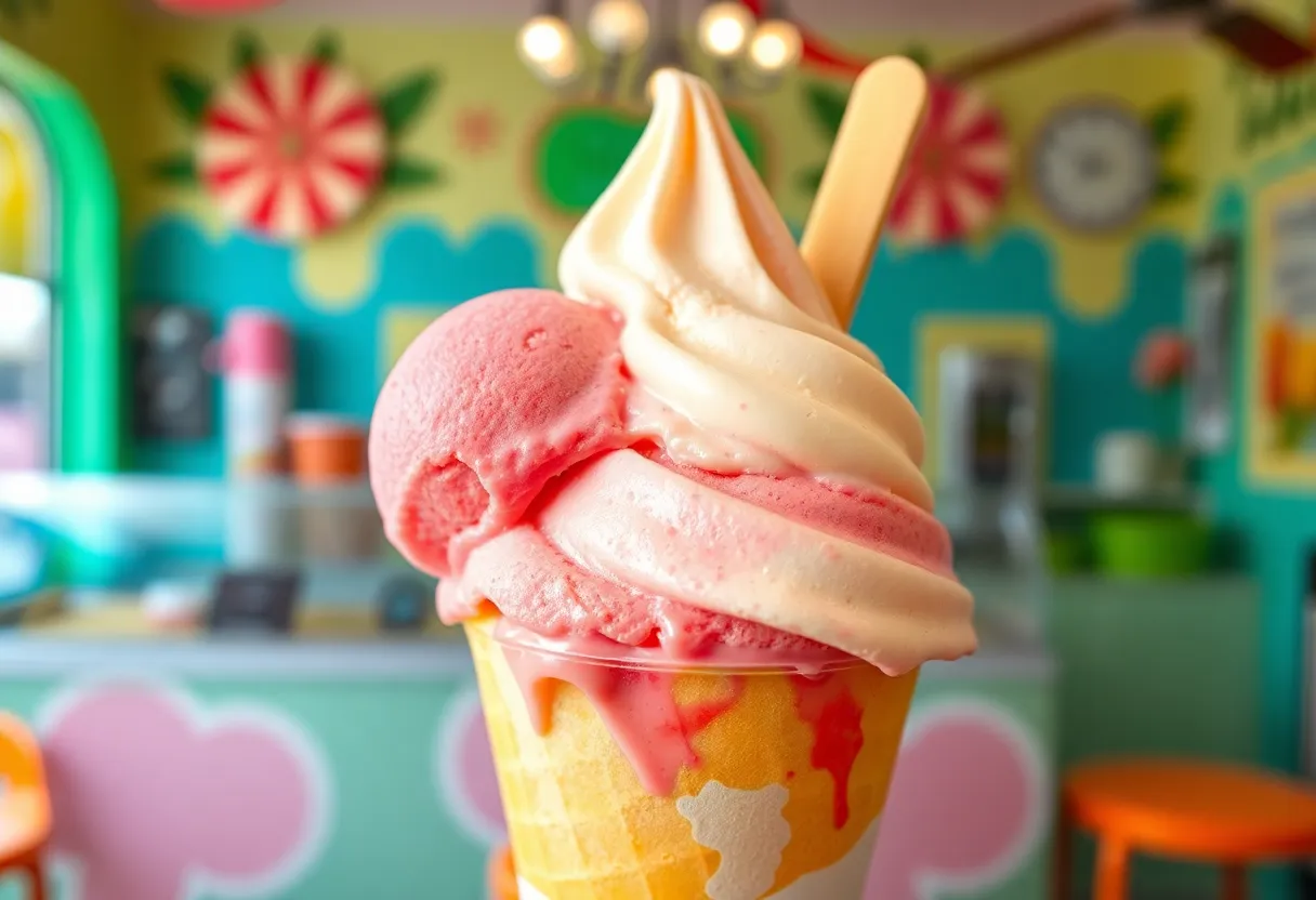 Delicious guava coconut ice cream in a cone