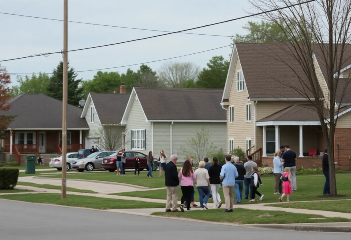 A peaceful residential neighborhood in Hamilton County with concerned residents discussing safety.