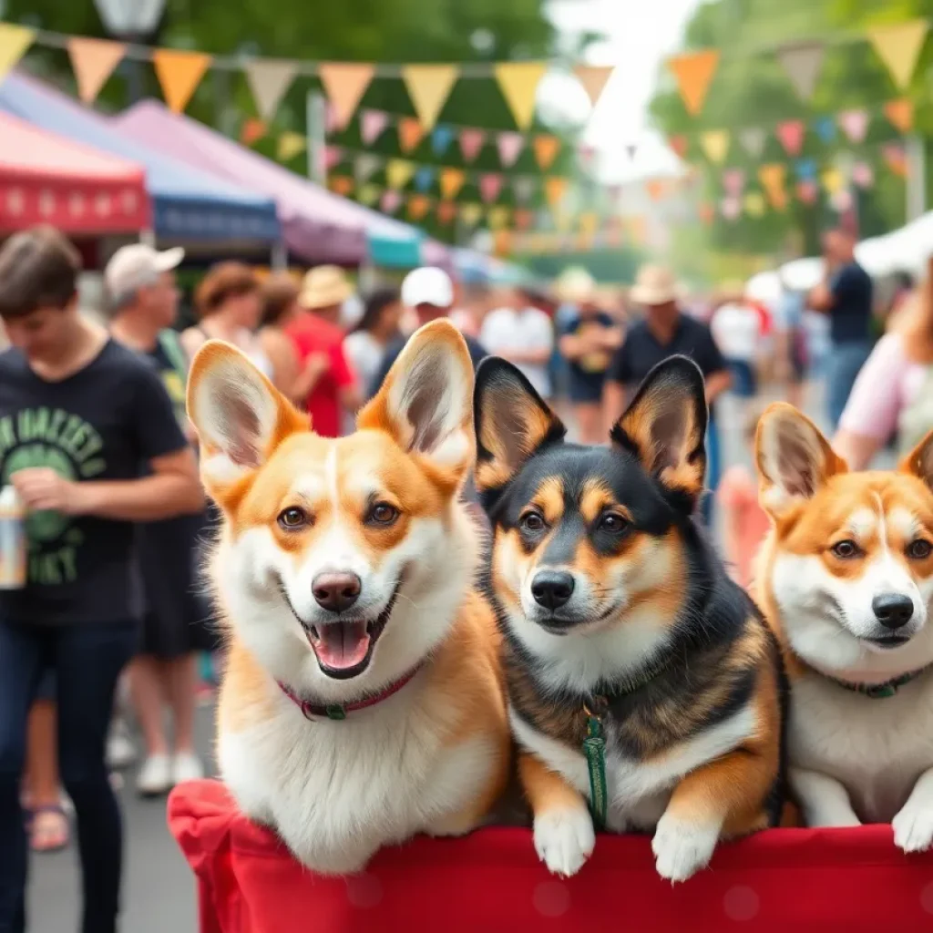 Families enjoying the Hello, St. Elmo! Festival with games, crafts, and Corgis parading