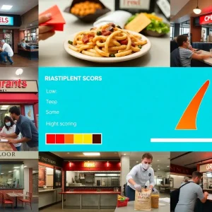 Various local restaurants with different food safety scores
