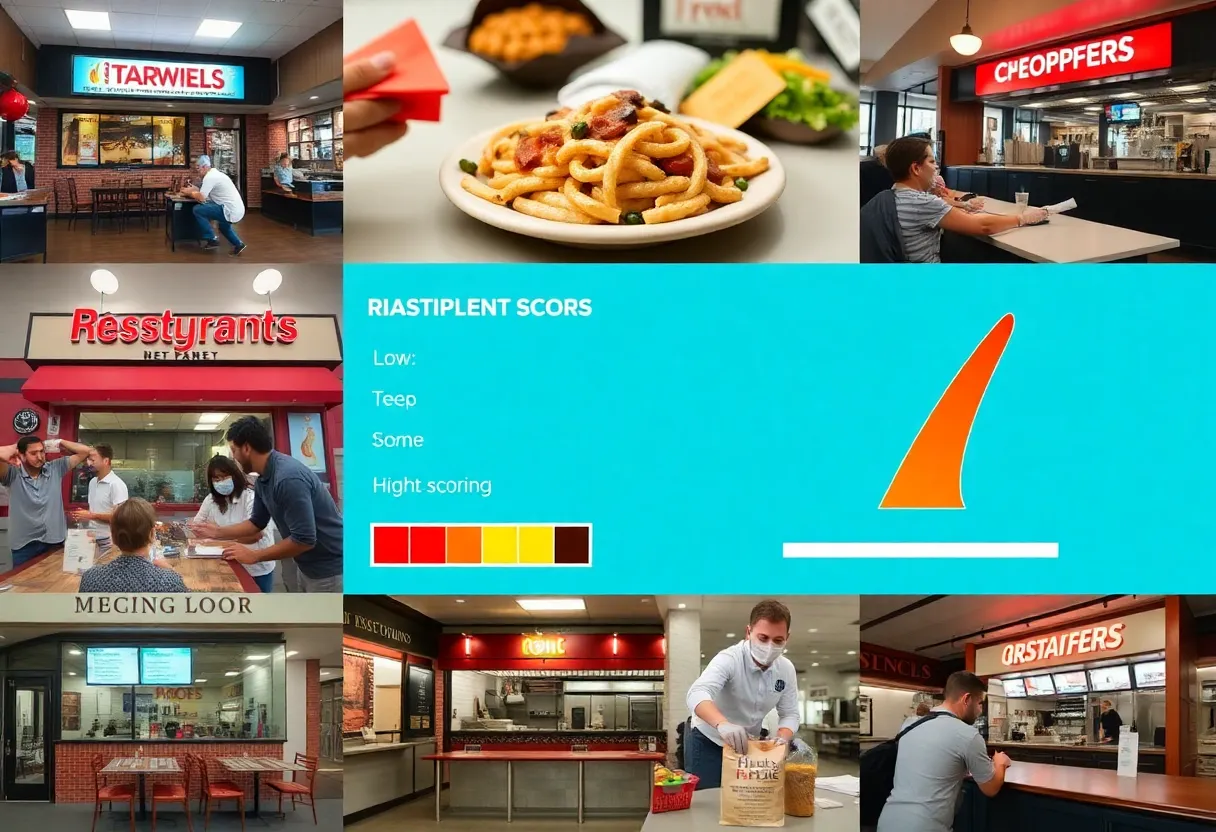 Various local restaurants with different food safety scores