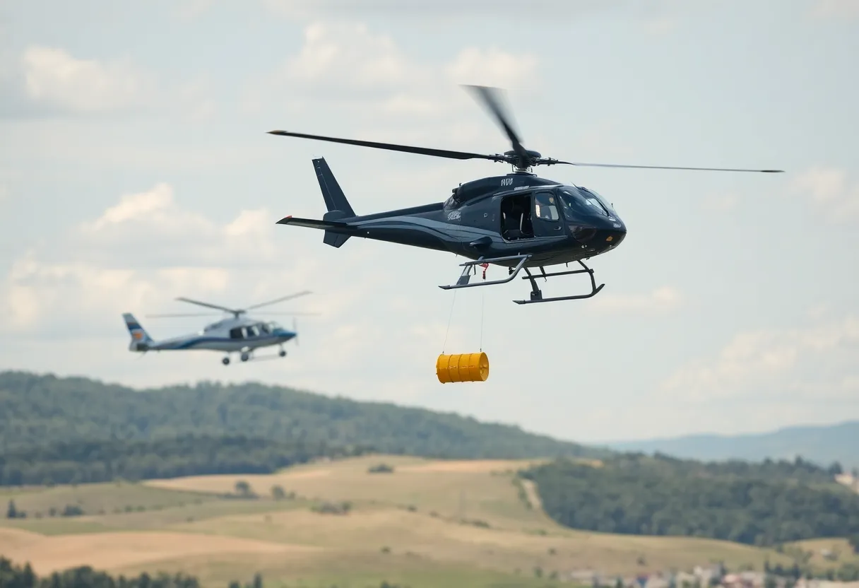 Helicopter and airplane conducting rabies vaccine air drop in Chattanooga