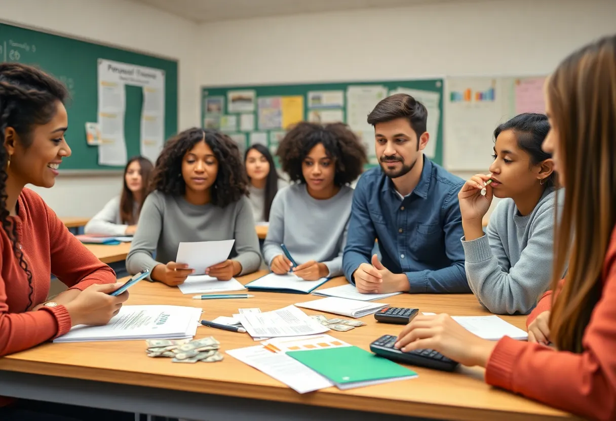 Diverse students learning personal finance in a classroom