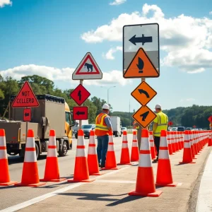 Highway construction zone during National Work Zone Awareness Week