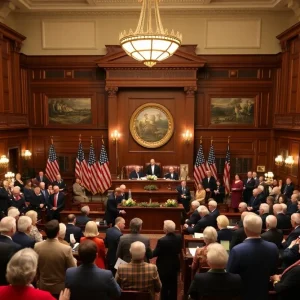 Members of TNSSAR celebrating Patriots Day in Nashville Senate chamber